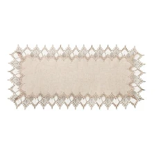Neutral Linen Table Runner 36 Inches Beige Embroidered Runner Lace Centerpiec...