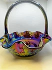 Vintage Amber Carnival Glass Basket with Handle 8.0"T Beautiful!!!