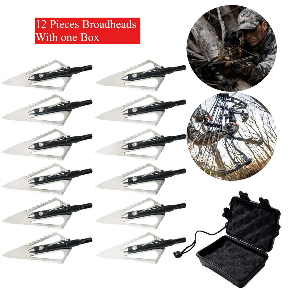 SOSOSHOOT 12PACK Stinge 4Blade 2 Sawtooth Broadheads 100GR Screw-in Arrow Heads Crossbow
