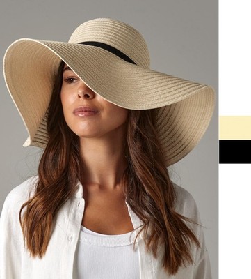 Beechfield Marbella Wide-Brimmed Papierstrohhut umettikettierbar B740 NEW