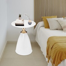 White Round Side Table For Dining Kitchen Living Room Metal Coffee Tables 14in