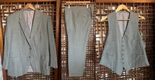 Vtg 1950s 3pc Suit 42-44 Jacket 38x31 Pants Vest Suspender Buttons Cuffs Pleated
