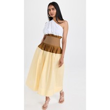 TORY BURCH Colorblock One Shoulder Smocked Midi Dress NWT SZ 4