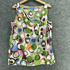 Simply Vera Vera Wang Blouse Women L Large Green Geometric V-Neck Sleeveless