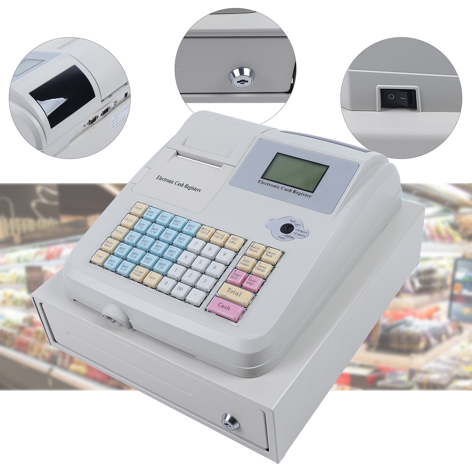 POS Cashier Electronic Cash Register with 48Keys 8Digital LED Display Drawer Box