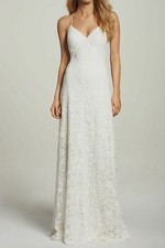 New 1948 Tadashi Shoji Women's White Pleat-Back Lace Wedding Gown Dress Size 0