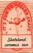 Skateland ~LAYTONVILLE - CALIFORNIA~ Rollerskating / Luggage / Skate Label, 1950