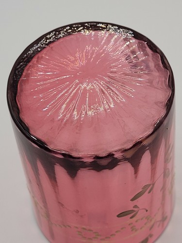 VICTORIAN HANDPAINTED CRANBERRY FLORAL DESIGN RIBBED DRINKING GLASS VERY NICE - Picture 5 of 12
