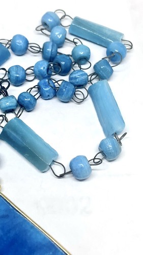 Vintage Etched COZUMEL & Palm Trees 35 BLUE STONES 22.5" Long Necklace - Picture 10 of 12