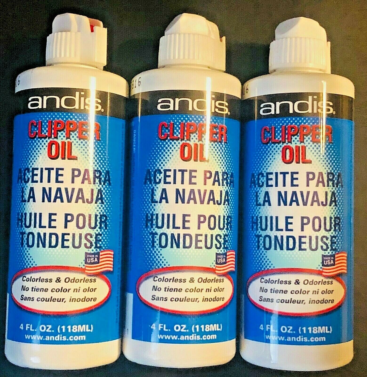 ANDIS CLIPPER BLADE OIL 4 OZ , MADE IN USA UPC, 0400102121081 3,BOTTLES