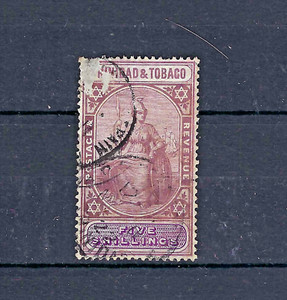 Trinidad and Tobago 1914 #10 Used with faults (see UL) 5 Shillings ("Britannia")