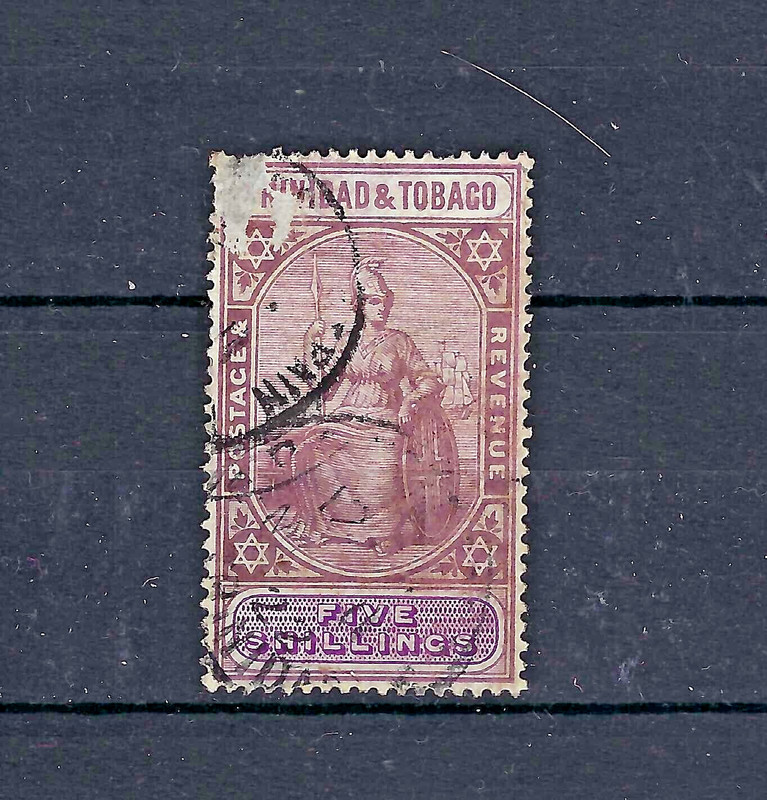 Trinidad and Tobago 1914 #10 Used with faults (see UL) 5 Shillings ("Britannia")