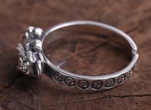 Women Men Real Solid 925 Sterling Silver Band Lucky Retro Coin Pixiu Open Ring - Picture 7 of 7