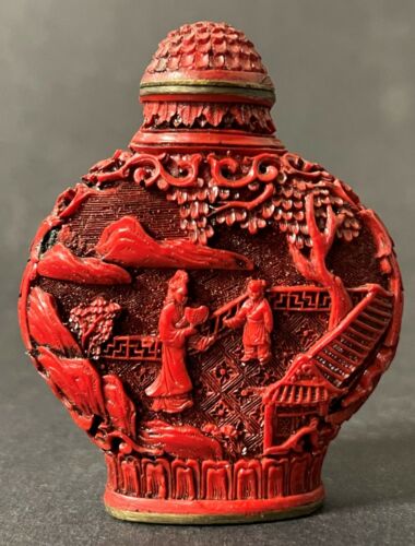 Antigua botella de perfume chino tallada en cinabar - Imagen 1 de 6