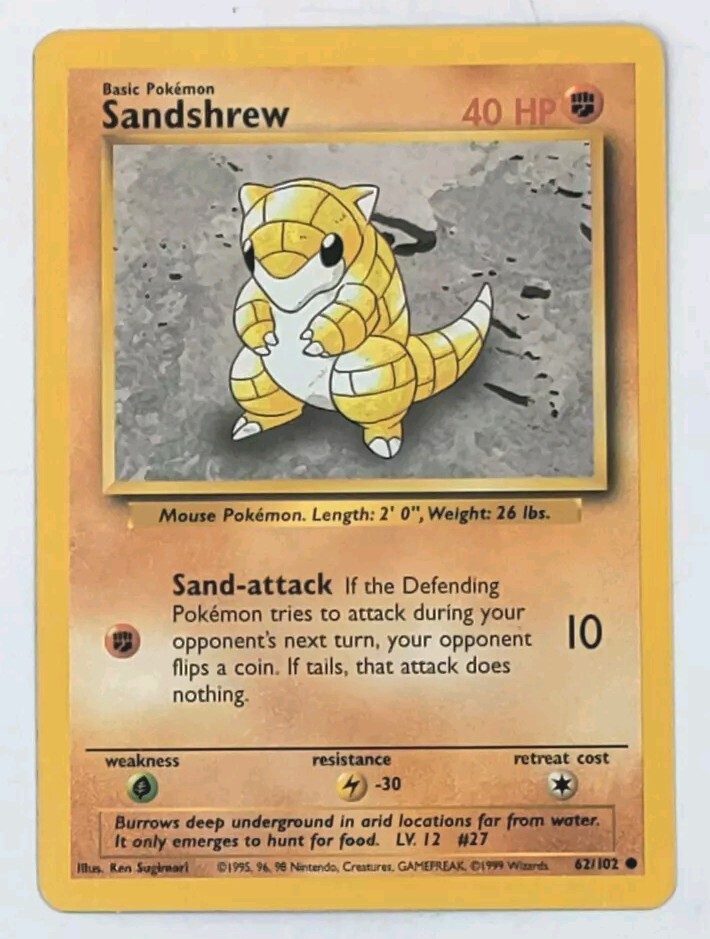 Pokemon Sandshrew 62/102 Base Set Common Non-Holo 1999 Trading Card