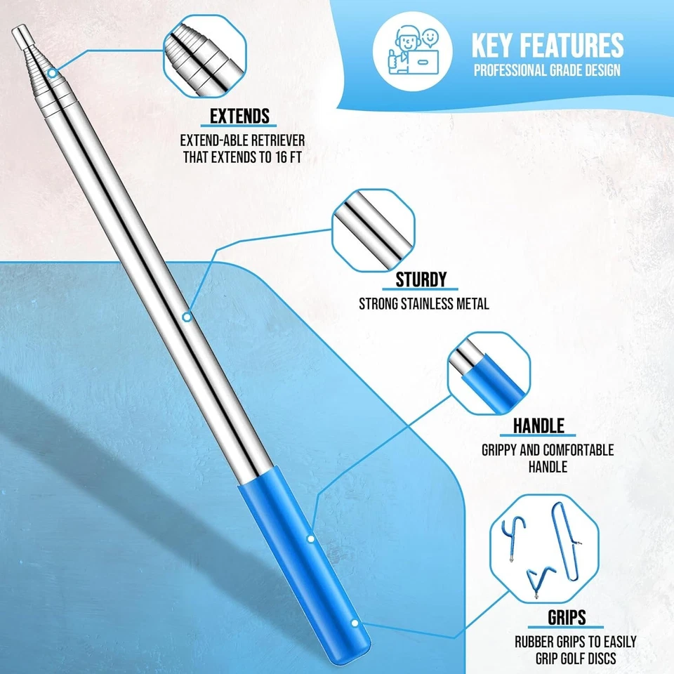 Disc Golf Retriever Pole Telescopic Frisbee Golf Stick Disc Grabber 16FT - Image 2 of 4
