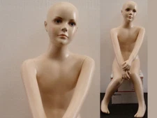 Realistic Fleshtone Seated Fiberglass Child Mannequin with Wig