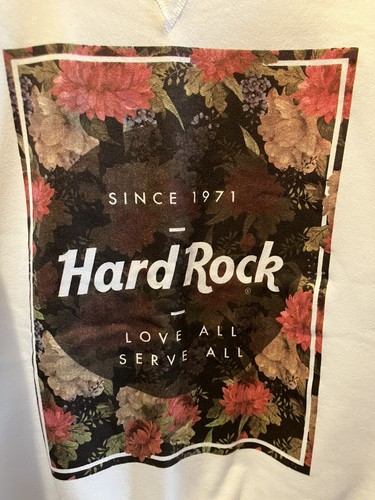 Hard Rock Cafe Women’s White Floral 80’s-Style Medium Sweatshirt New - Picture 2 of 8