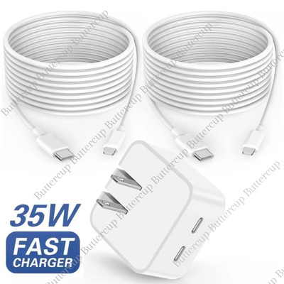 Dual Port 35W USB-C Adapter PD Fast Wall Charger For iPhone 14/13/12/11 Pro Max