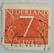 VINTAGE ~ Netherlands 1953 7¢ Orange Stamp ~ Posted/Used ~ Y47