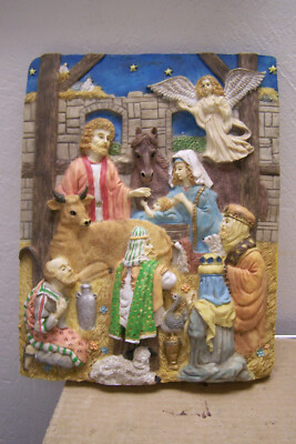 Painted Resin 3D Nativity Scene Wall Hanging, Holy Family and Wise Men
