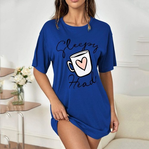 Women Top Dress T-shirt Nightgown Nightshirt Short Sleeve Sleep Shirt Tee Pajama - Picture 3 of 54
