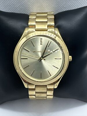 Michael Kors Slim Runway MK3179 Women's Gold Tone Analog Dial Wrist Watch  JNA650