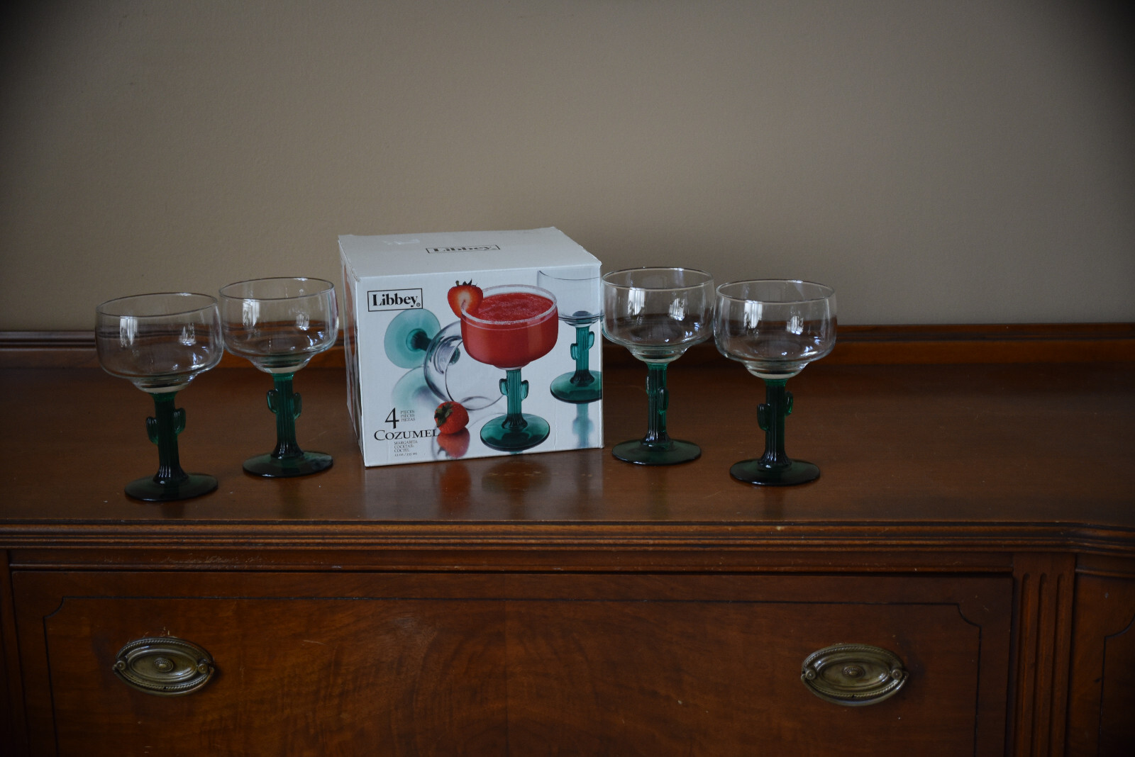 NOS Vintage Retro Libbey Glass Company Cactus Margarita Glasses | New In Box