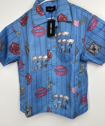 Homme Femme Doodle Puffer Shirt Blue $200 Size Large Men’s