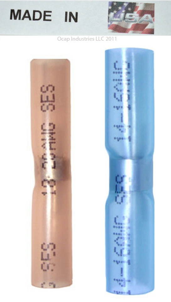 (50) (RED & BLUE) NO CRIMP SOLDER N SEAL BUTT WIRE CONNECTOR 3M HEAT SHRINK USA