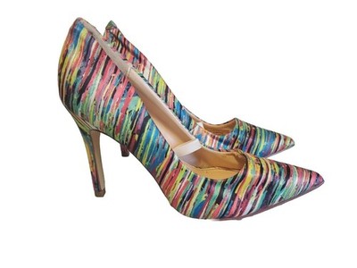 Prabal Gurung Target Sz 7 Artsy  Multi-colored Striped Satin Stiletto 4  Pump