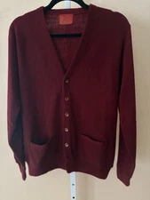 Sears Kings Road Cardigan Sweater Knit Red Orlon Grandpa Rockabilly Grunge VTG M