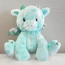 FAO Schwarz Glow Brights Plush Dragon Lights Sounds ROARS 12" Aqua Blue VIDEO