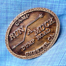 Camp Run A Muck Belt Buckle Chester Calif Dump Road Vtg 70s A&D Engine Co.QRT375