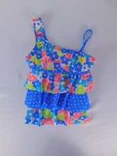 Justice Swim Top Girls 10 Multicolor Floral Ruffle Tankini Lined Asymmetrical