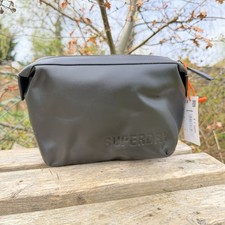 Superdry Black Leather Wash Bag Toiletry Bag Travel Pouch New With Tags