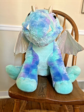 Rare Dan Dee Blue Dragon Plush w/White Metallic Wings -approx.28" -FREE SHIPPING
