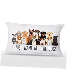 I Just Want All The Dogs Funny Cartoon Dogs 12 x 20 Inches Throw Pillow White-c