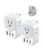 US to India Plug Adapter 2 Pack, TESSAN Type D Travel White-gray-Type D
