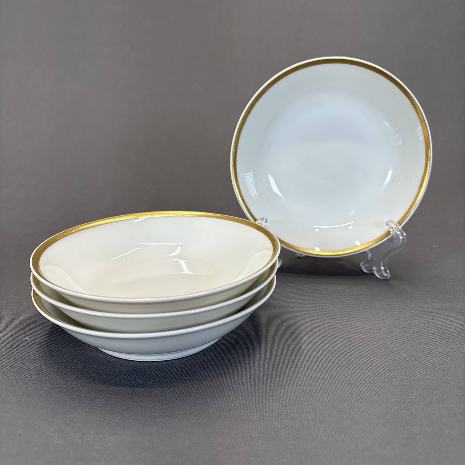 Haviland Limoges Berry Dessert Fruit Bowls 5" Set of 4 White Gold Trim