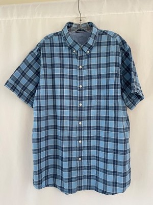 IZOD Saltwater  Men's Blue Plaid Cotton Short Sleeve Shirt size XL