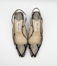 Jimmy Choo Gini 45 Snake-Print Leather Slingback Block Heel Pumps Sz EU 37.5