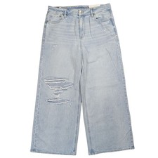 American Eagle Super High Rise Baggy Wide Leg Ankle Jeans Women 10 Strigid Denim