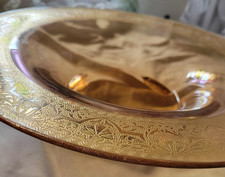 Vtg Fostoria Versailles Amber Glass 12" Console Bowl Shallow Rolled Rim 3-Footed