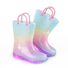 Girls Glitter Light Up Waterproof Rain Boots 13 Little Kid Pink Gradient