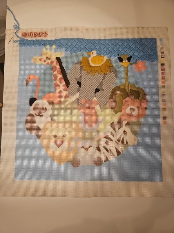 Large, Detailed Noah's Ark Embroidery Piece  started - 10 count. 16" x16"