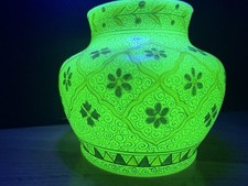 Antique Custard Uranium Glass Hand Painted Jar, Vase