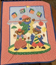 Vintage Handmade Clown Teddy Bear Light Quilt Baby Blanket 42.5 X 34