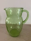 Vintage Anchor Hocking Rope Top Rim Depression Uranium Glass Pitcher, 8.25" H