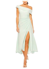 Ieena for Mac Duggal 26484 Ruched Off The Shoulder Midi Dress Size 0